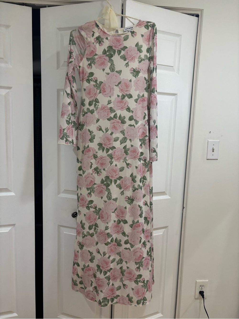Floral Pink Rose Long Sleeve Maxi Dress